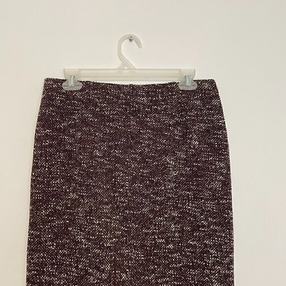 ANN TAYLOR Factory Burgundy Maroon or Plum White Tweed Work Pull On Pencil Skirt - Picture 10 of 11